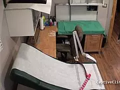 maria spreads small tits in latex gloves for screaming orgasm backstage