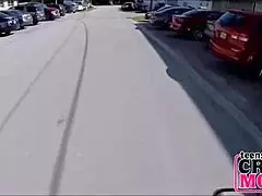 skinny teen brunette rides dildo on bike for cash