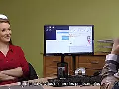 rousse czech redhead teen gives sloppy blowjob and fucks hard for cash in spontaneous office sex casting with couple