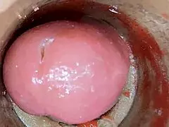 Camera inside oiled tight pussy films huge cock creampie close-up asmr