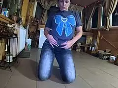 Face-fucking curvy mommy in tight jeans ends with hot cum play preview!