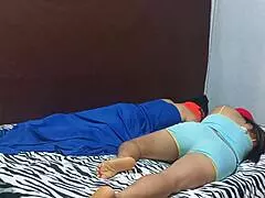 stepmom and stepson rest on bed then ghost fucks them both