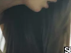 This brunette beauty blows cock rides to creampie orgasms non-stop