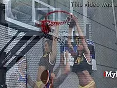Ebony milf Jayne rides that monster cock tight ass on basketball court