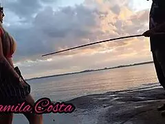 petite latina whore wife takes UNKNOWN FISHERMAN'S COCK deep for interracial CUMSHOT finish