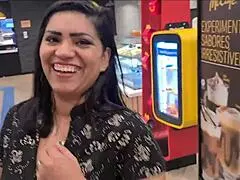 Lesbian tits out flashing in public fast food spot