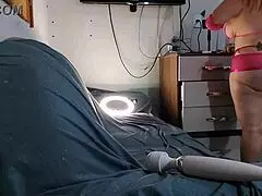 babe licks ass then machine fucks her tight hole