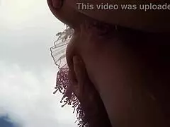 blonde lady moans doggy fucked outdoors piercings glinting