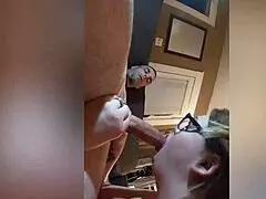 roxy faith with pigtails and glasses gulps ian's 8in cock for facial cumshot