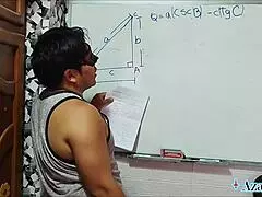 suggestive teacher shows tangent cotangent to nerd student in bedroom