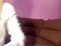 Overwhelmed by lust mistress rubs through sheer pantyhose