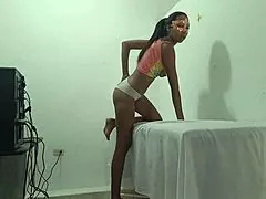 oh man... a beautiful latina massage babe in office flashes her moanin' big natural tits n' juicy ass waitin' for client!