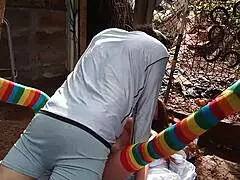 Sexy Latina pal gets creamy toy fill in her tight spot outdoors