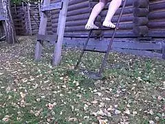 amateur brunette milf unleashes powerful wet hairy pussy piss stream outdoors