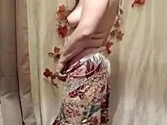 French milf slave flashes natural tits, dildo fucks in bdsm humiliation for autumn fest