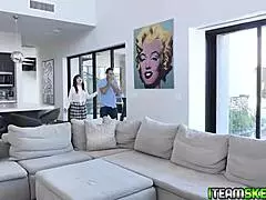 horny brunette babe kiara edwards slurps girthy cock deeply