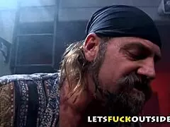 Fishnet Babe Gets Banged Hard in Dark Alley Outdoor Facial Fuck