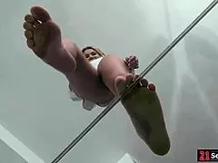 european babe sucks own toes during intense hardcore pussy fuck