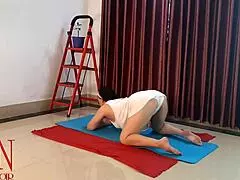 nude yoga with regina noir rocking white panties stretching in the gym 😌🧘‍♀️