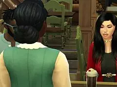 Thirsty sluts share MONSTER COCK in public bar threesome with cumshots and facials