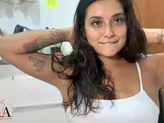 hot neighbor cooking with interactive anal plug making her pussy drip