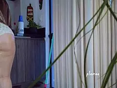 damn latina, those panties hugging your huge ass in lingerie while making the bed got me hard already??