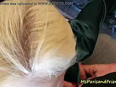 Experienced sexy blonde milf masturbates pierced nipples in satin to orgasm