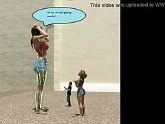mini guy shrinks as comic giantess boobs grow massively around him