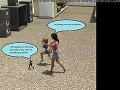 mini guy shrinks as comic giantess boobs grow massively around him