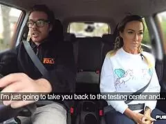Busty tattooed milf, fuck me doggystyle in this public driving lesson car!