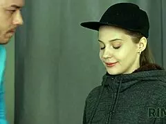 delivery girl rims guy's ass licks balls then gets facial after handjob