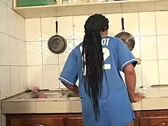 Wife's Big Ebony Ass Fucked in Kitchen After Swim by Husband Homemade Casting