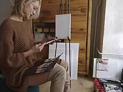 painting her cute pussy flower with glasses and boots