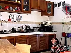 damn, this curvy housewife maid in pantyhose rips clothes for kitchen orgasm