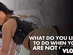 Alina Lopez teases in latex fishnets during hot latina photoshoot backstage