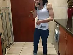 pisswhore rips jeans pees smokes strips homemade tease