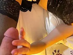 Damn girl your long legs wrap cock while spitting on it for balls massage handjob