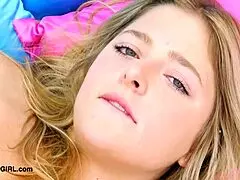 bold luminous BLONDE beauty flaunts her juicy TITS and tight curves hard