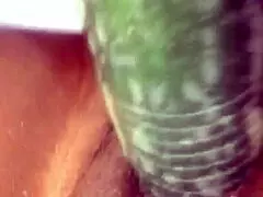 kissesxxx rams huge cucumber deep in her squirting ebony pussy outdoors for messy cumshot