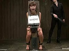 Japanese petite slave tied up whipped rough deepthroat gagging in lesbian bdsm torment.