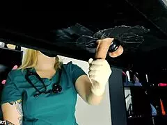 Naughty Nurse Milks Patient's Huge Cock with Toys, Latex Gloves and Jizz Explosion on Desk