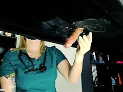 Naughty Nurse Milks Patient's Huge Cock with Toys, Latex Gloves and Jizz Explosion on Desk