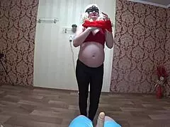 Pregnant Milf Strips Panties Teasing Hairy Pussy Then Strapon Fucks Lesbian Ass POV