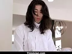 lucky guy spreads petite asian teen's tight legs to fuck her small tits body hard