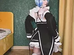 Rem's Anal Hole Stretches on Long Dildo Cosplay