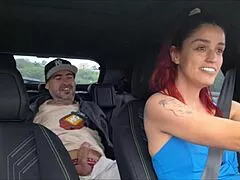 pov sexy latina flashes no panties ass to drivers in car