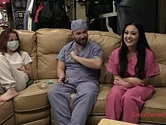 blaire celeste bound in latex nurse outfit for hospital patient humiliation tickling