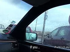 Feel the rush as brunette teen babe gets hardcore fucked in public car