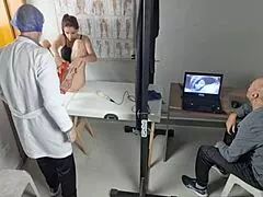 Wife's gyno exam turns wild as doctor fucks her hard behind clueless cuckold husband's back 😏👀