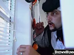 CHOCOLATE EBONY TEEN PUSSY TREATED TO BIG COCK HALLOWEEN FUN!